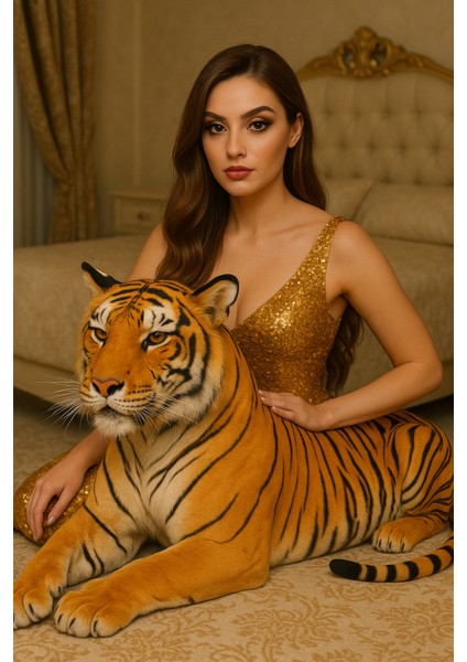 100 cm Dev Boy Peluş Kaplan Oyuncak – Gerçekçi Tasarım, Yumuşak Kumaş