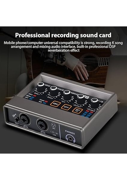Ses Arayüzü Profesyonel Kayıt Xlr O Arayüz Dsp Reverb 48V Phan Güç Ses Kartı 16BIT/48KHZ Çözünürlük Müzik Kaydı Için Tak ve Çalıştır Çevrimiçi Karaoke Vokal Kaydı fiyatları