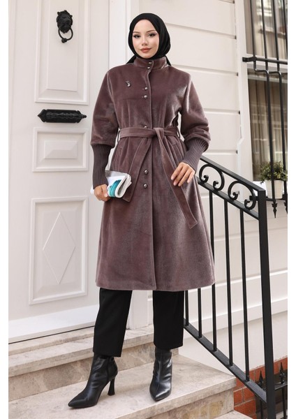 Broş Detaylı Kaban Kahverengi 19279