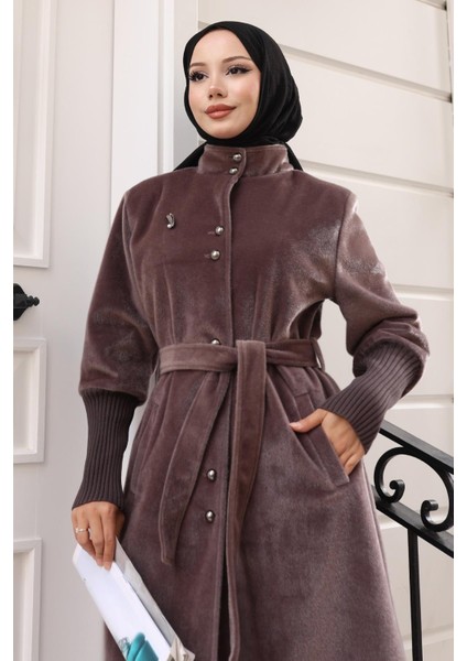 Broş Detaylı Kaban Kahverengi 19279 fiyatları