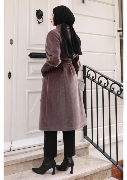 Broş Detaylı Kaban Kahverengi 19279 fırsatları