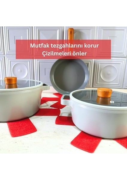 12 Li Set Tencere Tava Koruyucu Borcam Çizdirmez Keçe Düzenleyici (Kırmızı) modelleri