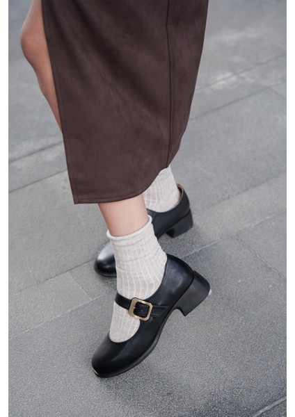 Kadın Tokalı Kalın Topuk Günlük Ayakkabı Loafer Meniz Siyah fiyatları