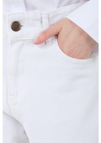 Yüksek Bel Balon Jean Beyaz