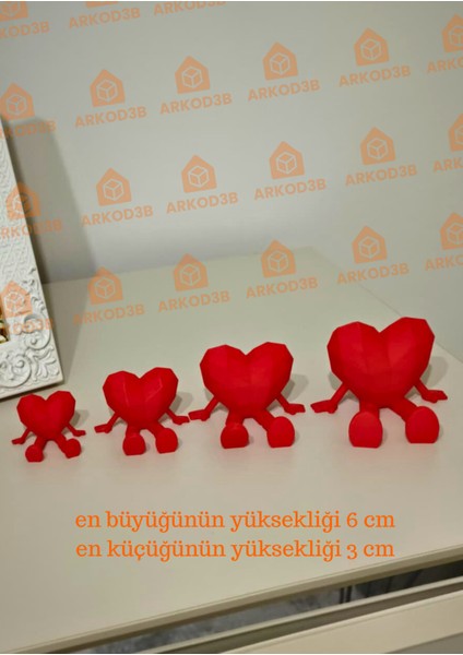 4'lü Sevimli Kalp Seti-3d Özel Tasarım