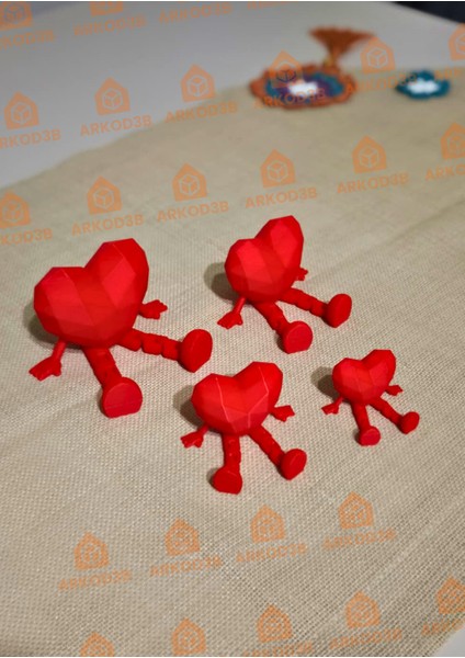 4'lü Sevimli Kalp Seti-3d Özel Tasarım