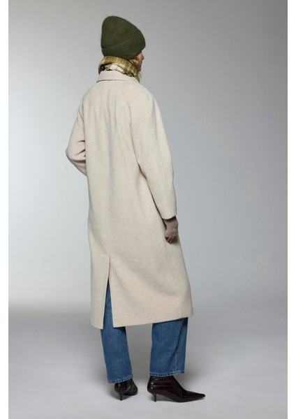 Kruvaze Yaka Cep Detaylı Kaşe Kaban