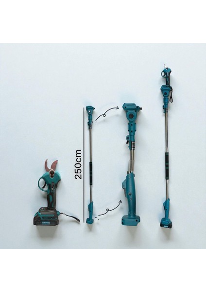 2,5 mt Teleskop Sırık Akülü Budama Makası 21 Volt 1,5 Ah. (Süper Kalite)