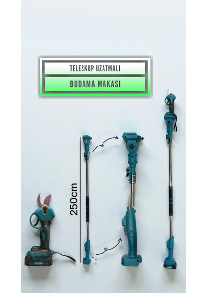 2,5 mt Teleskop Sırık Akülü Budama Makası 21 Volt 1,5 Ah. (Süper Kalite) fiyatları