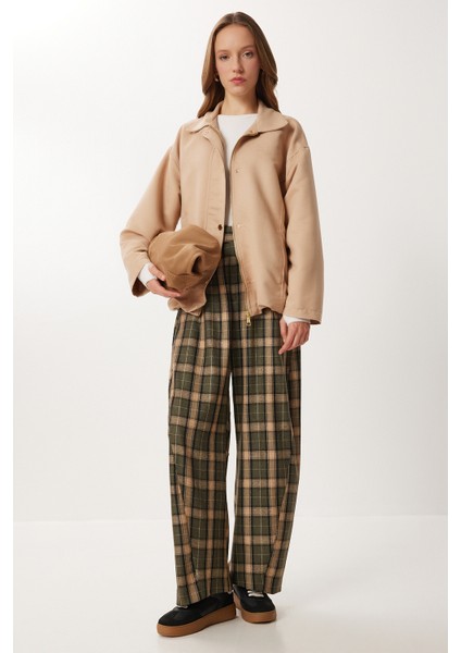 Oversize Suni Süet Bomber Ceket LAN0081 Bej