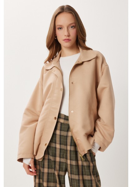 Oversize Suni Süet Bomber Ceket LAN0081 Bej modelleri