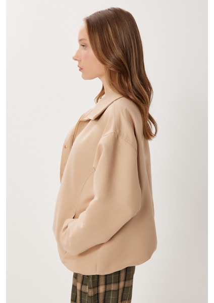 Oversize Suni Süet Bomber Ceket LAN0081 Bej indirimleri