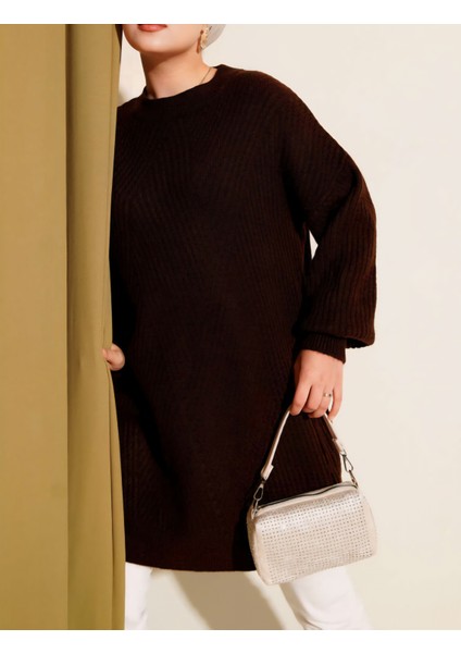 Kabartma Asimetrik Çizgili Uzun Kollu Triko Tunik fiyatları