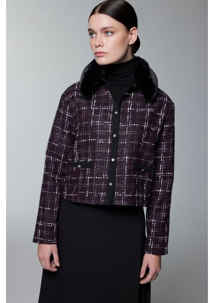 Kürk Yaka Düğme Detaylı Ikili Takım