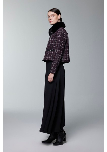 Kürk Yaka Düğme Detaylı Ikili Takım indirimleri