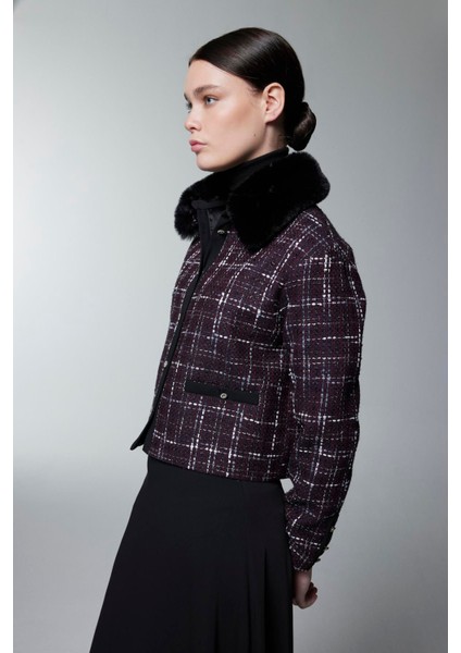 Kürk Yaka Düğme Detaylı Ikili Takım