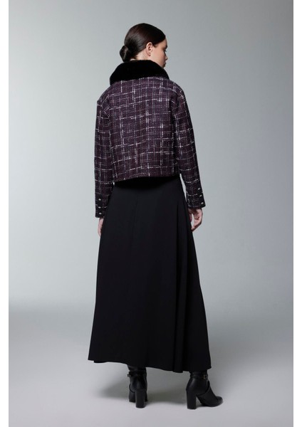 Kürk Yaka Düğme Detaylı Ikili Takım