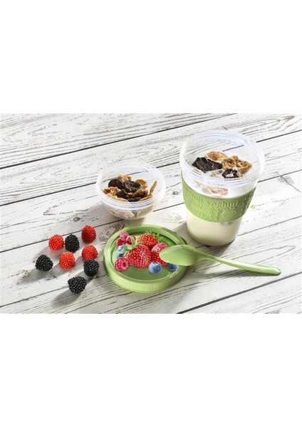 bulurum meyve hazneli kaşıklı portatif yoğurt kabı