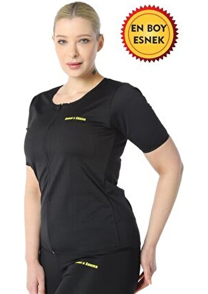 Termal Siyah Spor Kısakollu Fermuarlı Üst Kadınlar İçin Hafif Esnek Tasarım