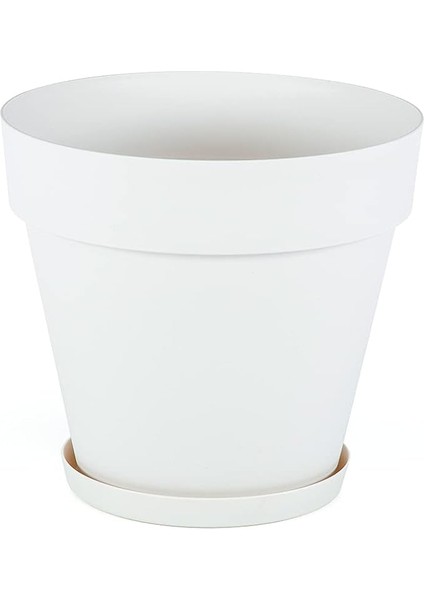 YS03 Yalı Saksı Drenaj Aparatlı Tabaklı Dekoratif Saksı 19CM, 3 Litre Kirli Beyaz