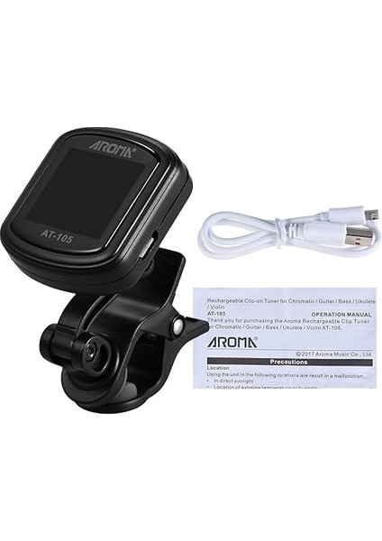 AT-105 Şarj Edilebilir Clip-Tuner Renk Ekran Dahili Pil Kromatik Gitar Bas Ukulele Keman Için fırsatları