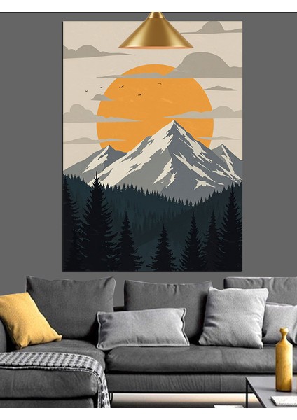 Japon Tarzı Güneş ve Fuji Dağı Dekoratif Kanvas - Mdf Ahşap Tablo modelleri