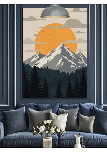 Japon Tarzı Güneş ve Fuji Dağı Dekoratif Kanvas - Mdf Ahşap Tablo fırsatları