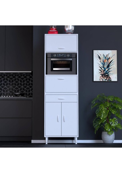 Ennet: 60X194.6X48 cm Fırın / Mikrodalga Dolabı 1 Çekmece, 4 Kapaklı. Mutfağınıza Yer Açın!