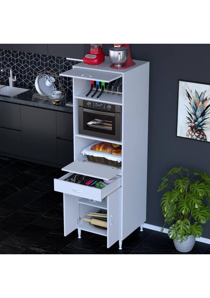 Ennet: 60X194.6X48 cm Fırın / Mikrodalga Dolabı 1 Çekmece, 4 Kapaklı. Mutfağınıza Yer Açın!