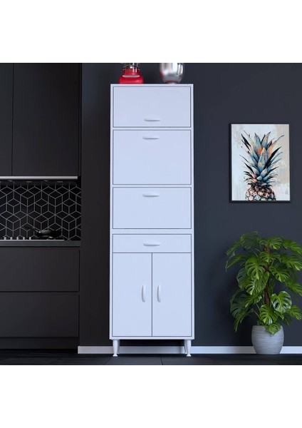 Ennet: 60X194.6X48 Cm. Ekmeklikli Kiler Dolabı. 1 Çekmece, 5 Kapaklı. Mutfağınıza Özel