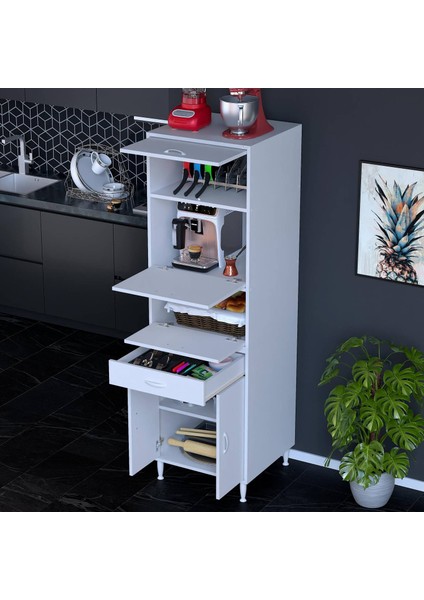 Ennet: 60X194.6X48 Cm. Ekmeklikli Kiler Dolabı. 1 Çekmece, 5 Kapaklı. Mutfağınıza Özel