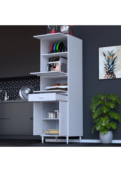 Ennet: 60X194.6X48 Cm. Ekmeklikli Kiler Dolabı. 1 Çekmece, 5 Kapaklı. Mutfağınıza Özel