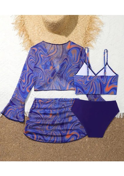 Mayo Bikini Takımı Etek Büstiyer Renkli Mavi Lacivert Renk Genç Kız Çocuk Plaj Giyim fırsatları