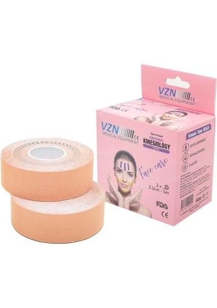 Vzn Facetape Yüz Germe ve Kırışıklık Rehabilitasyon Bandı | Hipoalerjenik |%100 Pamuk | 2 Adet | 2,5 cm x 5 M fiyatları