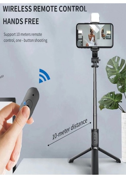 LED Işıklı Tripod Standı Kablosuz Bluetooth Uzaktan Kumandalı Selfie Çubuğu Çubuğu Yeni Youtuber fiyatları