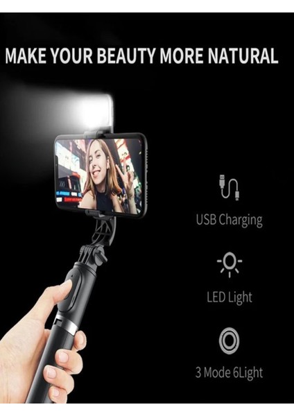 LED Işıklı Tripod Standı Kablosuz Bluetooth Uzaktan Kumandalı Selfie Çubuğu Çubuğu Yeni Youtuber modelleri