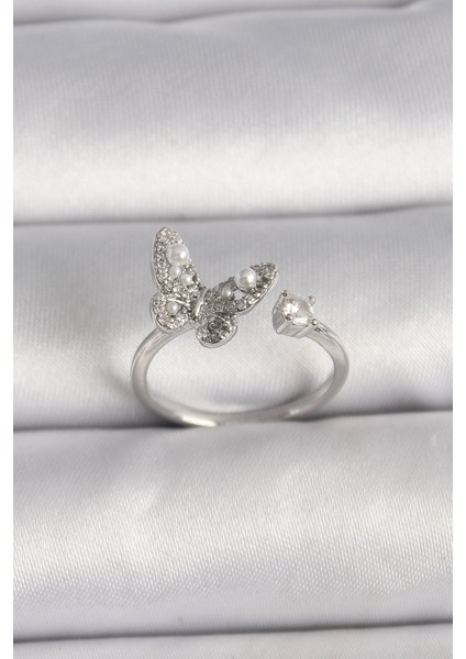 bulurum pirinç gümüş renk zirkon taşlı model ınci detay ayarlanabilir yüzük