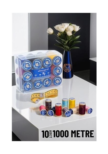 bulurum 10 renk 1000 mt kutulu mezuralı dikiş ıpliği seti