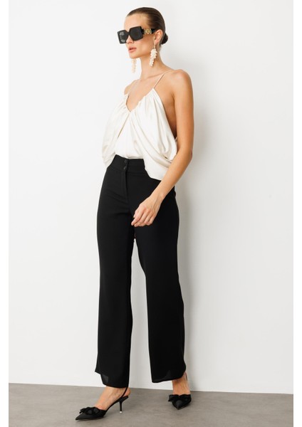 Bol Paça Krep Pantolon-Siyah