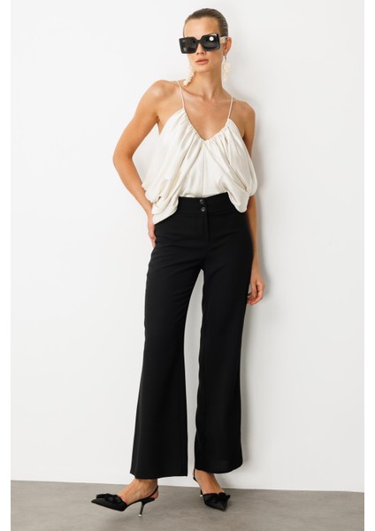 Bol Paça Krep Pantolon-Siyah fiyatları
