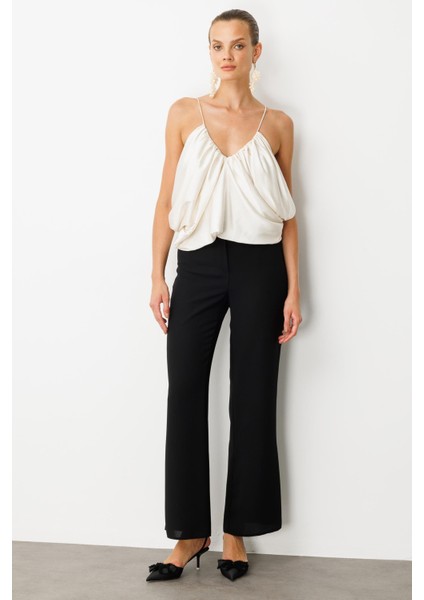 Bol Paça Krep Pantolon-Siyah modelleri