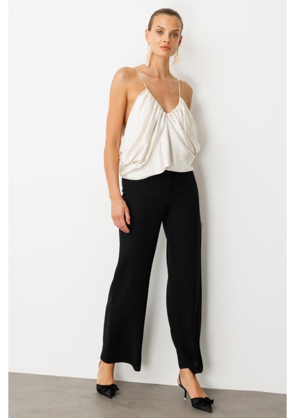 Bol Paça Krep Pantolon-Siyah fırsatları