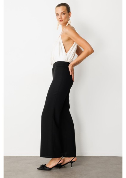 Bol Paça Krep Pantolon-Siyah indirimleri