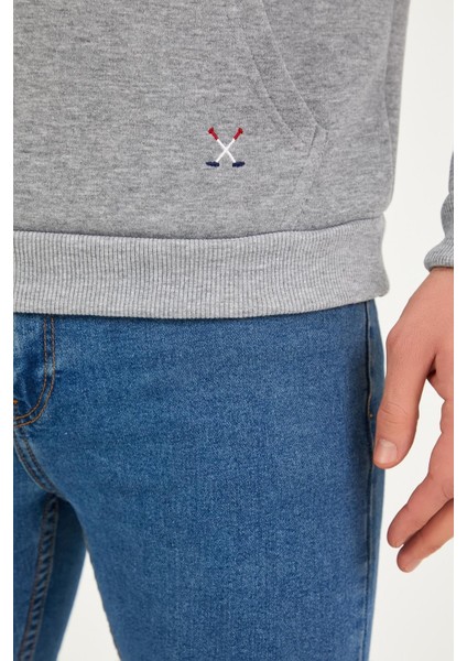 Erkek Kapüşonlu Kanguru Cep 3 İplik Sweatshirt Gri Melanj fiyatları