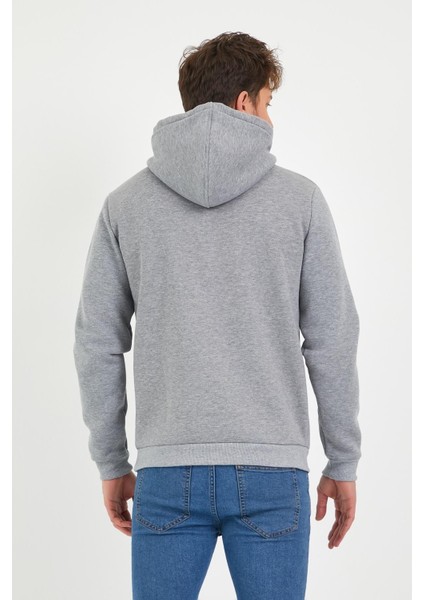 Erkek Kapüşonlu Kanguru Cep 3 İplik Sweatshirt Gri Melanj indirimleri