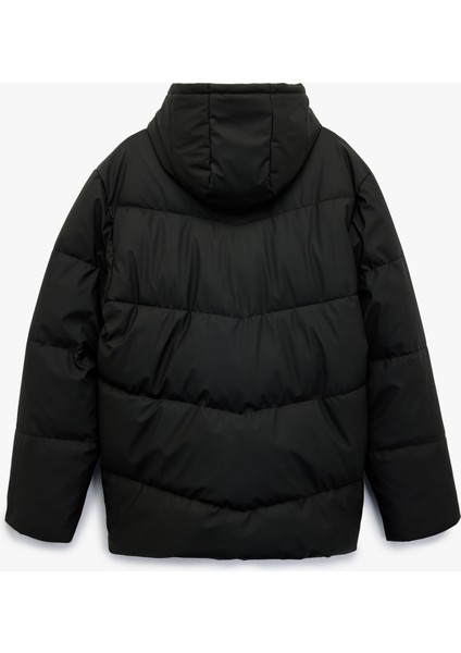 Kapüşonlu Uzun Kollu Fermuarlı Cep Detaylı Kışlık Şişme Mont fiyatları