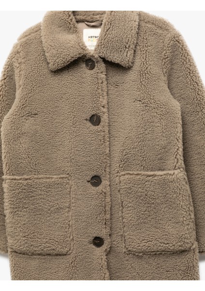 Uzun Kollu Cep Detaylı Düğmeli Gömlek Yaka Polar Kaban modelleri