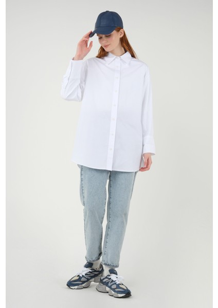 Poplin Gömlek Kısa Beyaz