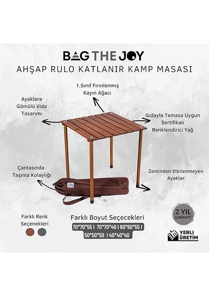 The Joy 50 x 50 x 50 Katlanır Rulo Kamp ve Piknik Masası Kahverengi fırsatları