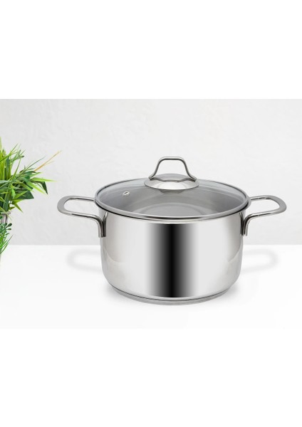 Mega Inox 18CM Derin Tencere Cam Kapak